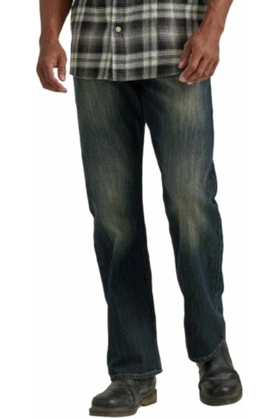 Men's Authentics Premium Relaxed Boot Cut Jean, Blue/Black Stretch, 34W x 34L