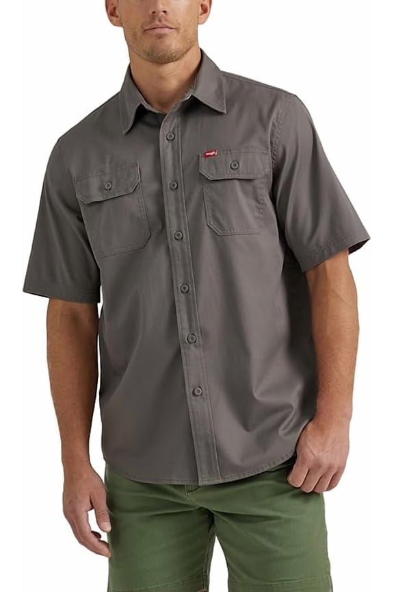 Men's Authentics Short Sleeve Classic Woven Shirt, Dark Gull Gray, Size: S-3XL