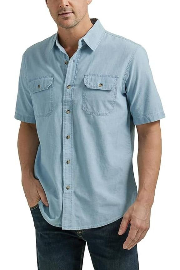 Authentics Men's Short Sleeve Classic Woven Shirt XX-Large Light Chambray