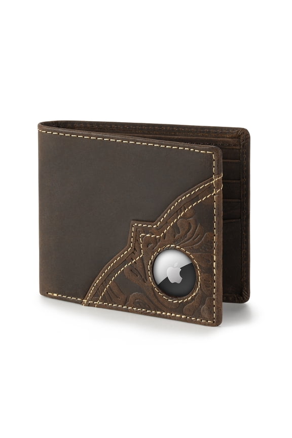 Men’s Bifold Slim RFID Blocking Wallet, Genuine Leather, Casual Everyday 11-22 Card Capacity with AirTag Holder Window (Brown)