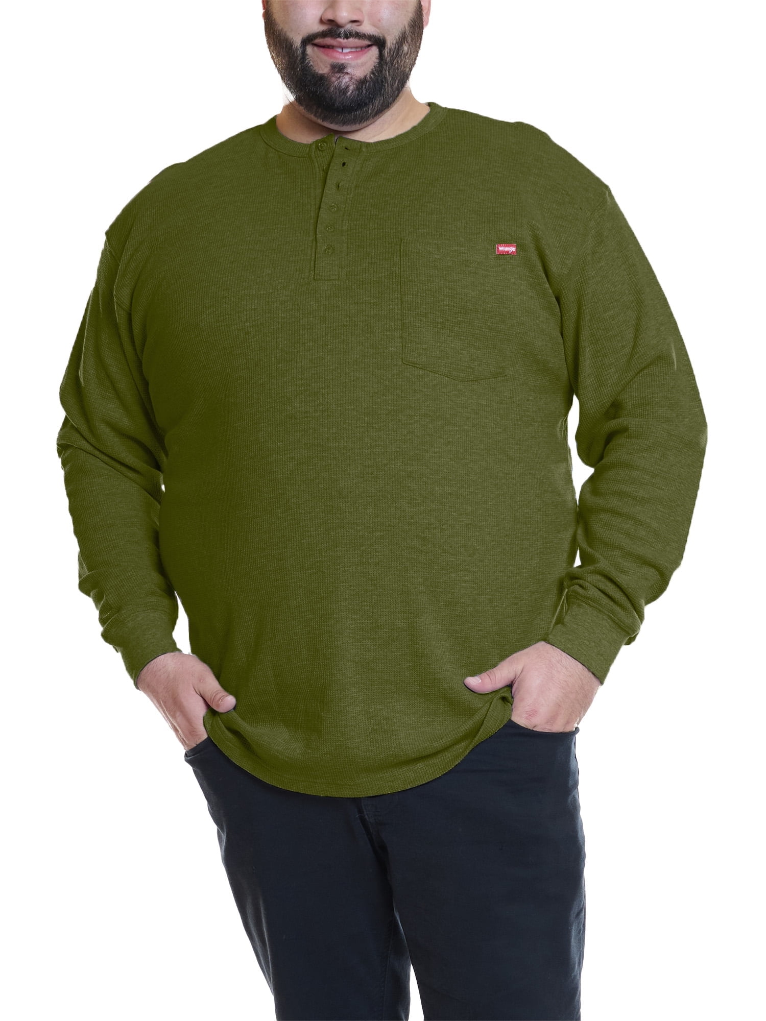 Wrangler Men's Big and Tall Long Sleeve Thermal Pocket Shirt, Up to 6XL ...