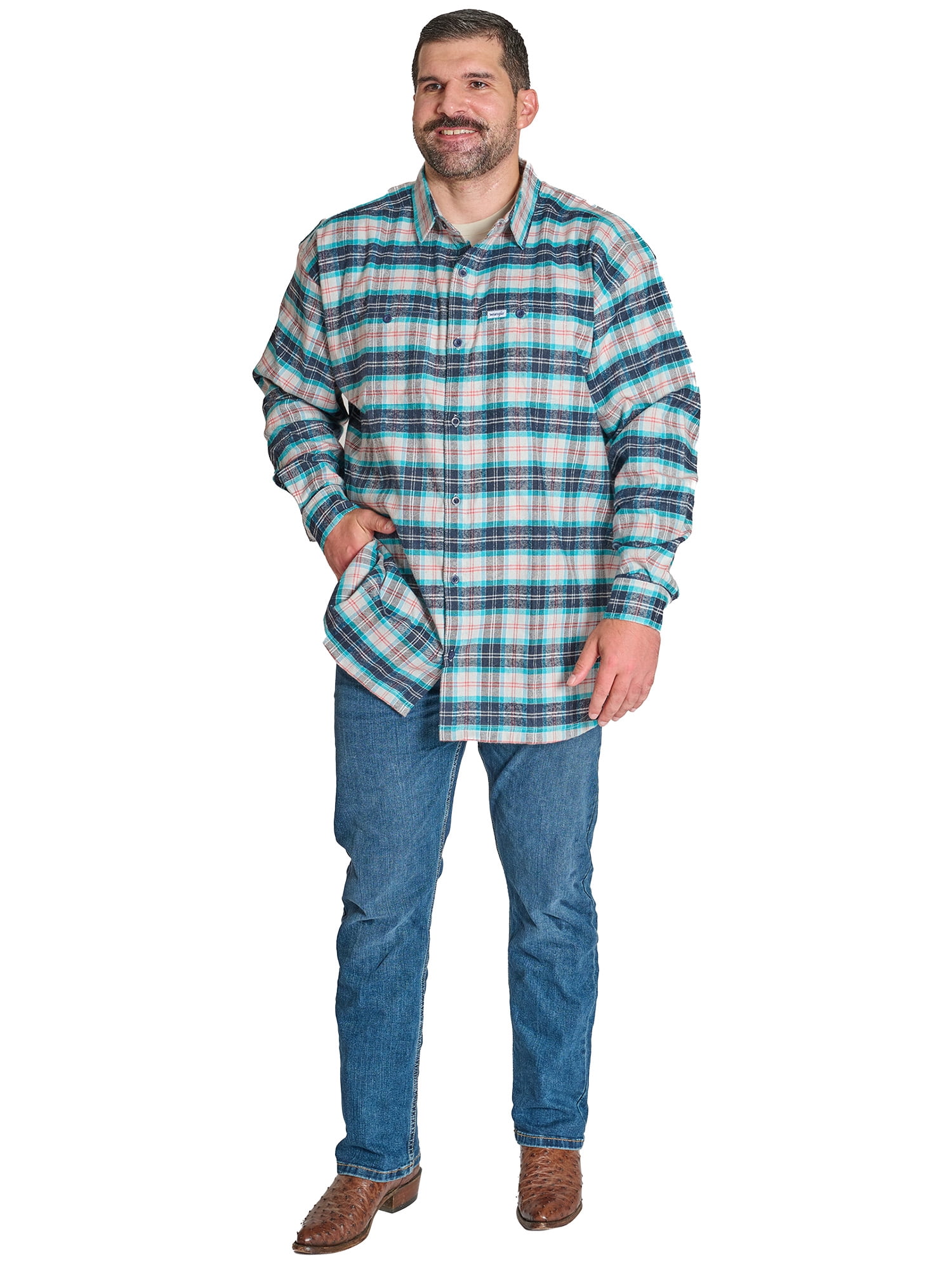 Wrangler Men's Big and Tall Plaid Flannel Shirt ,Big Size Up To 6XL And Tall Size Up To 4XT
