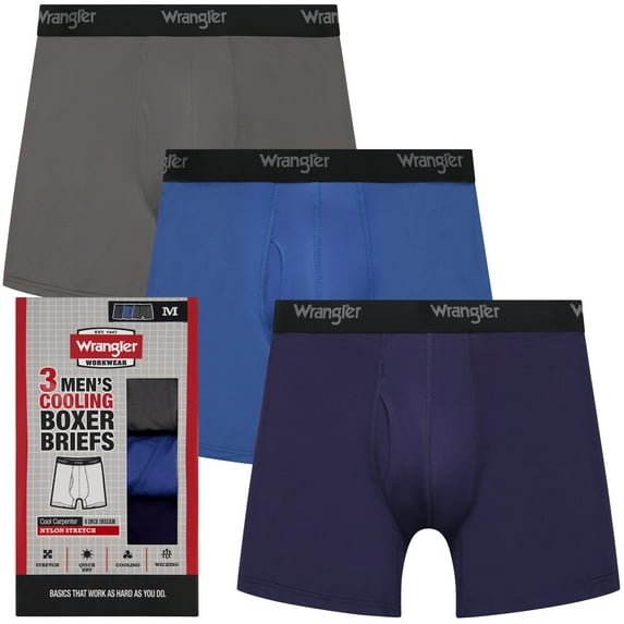 Wrangler Men's Boxer Briefs Cooling Stretch Nylon Underwear Boxers, Assorted Navy, 3 Pack, L