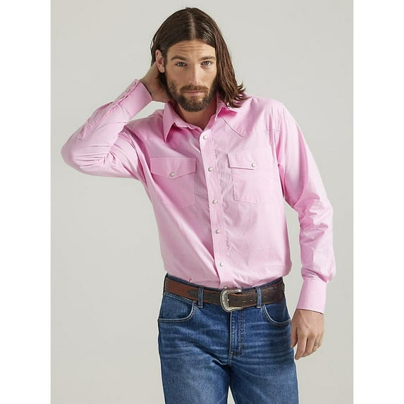 Wrangler Men's Pink Bucking Cancer Button Down Shirt Pink XL
