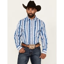 Wrangler Men's Checotah Southwestern Print Long Sleeve Snap Western Shirt Big Blue 2X