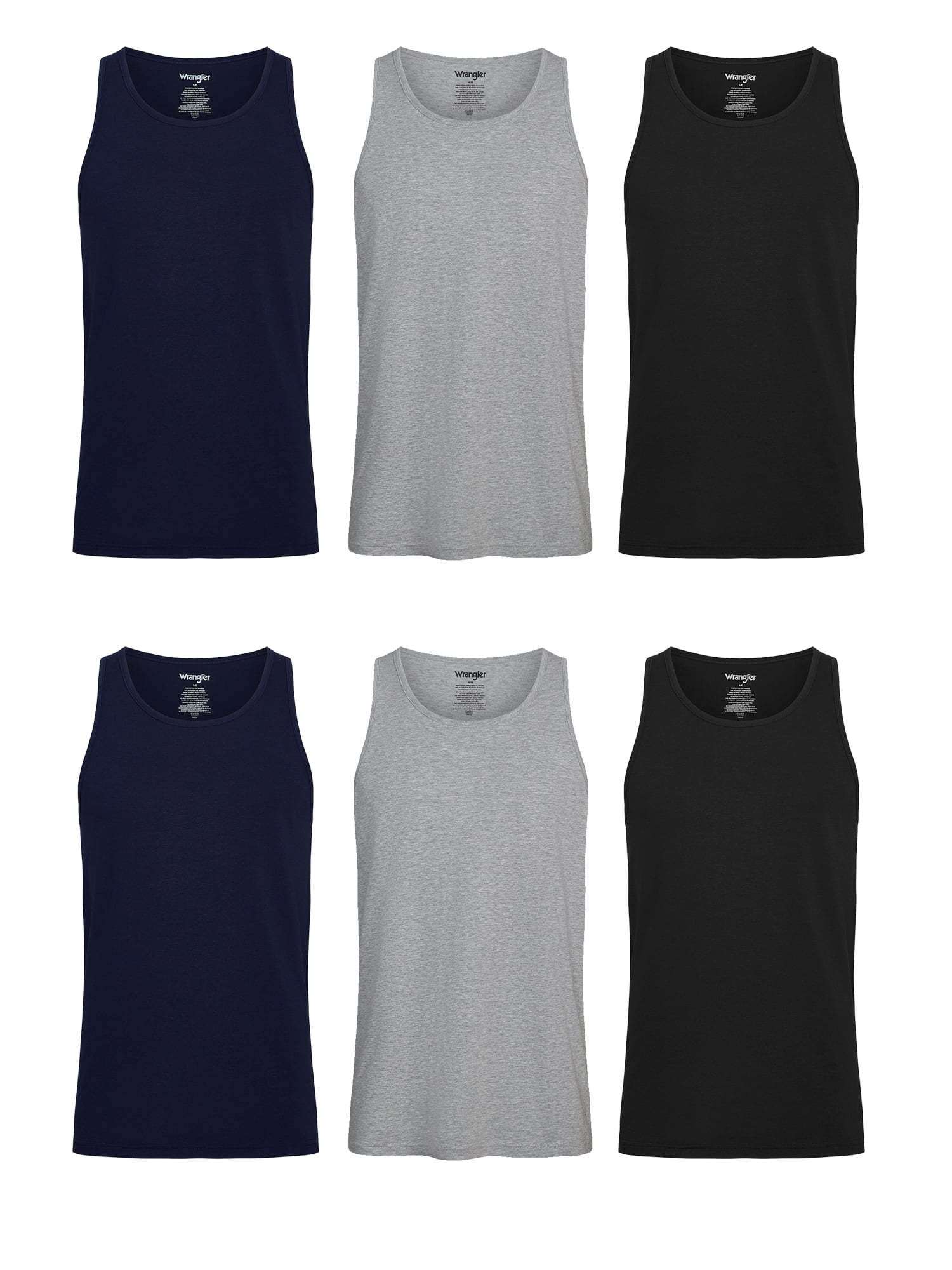Wrangler Men’s Cotton Stretch Tank Top, 2XL, Navy/Light Gray Heather/Black, 6-Pack