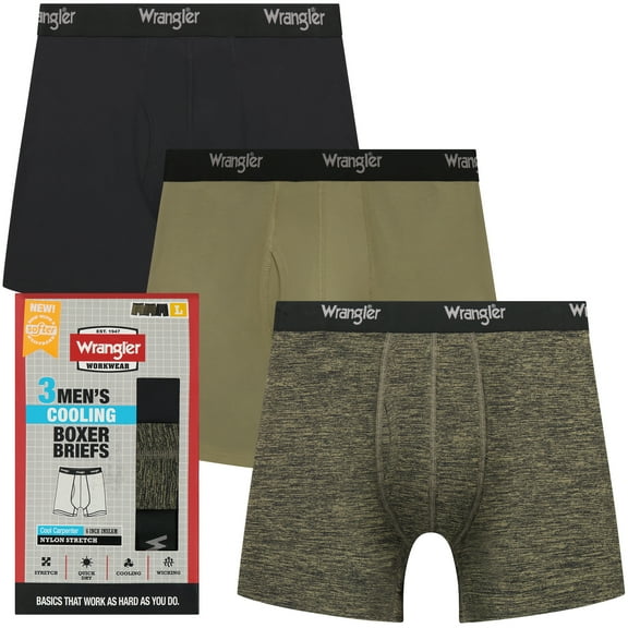Wrangler Men's Cooling Stretch Nylon Boxer Briefs, 3 Pack