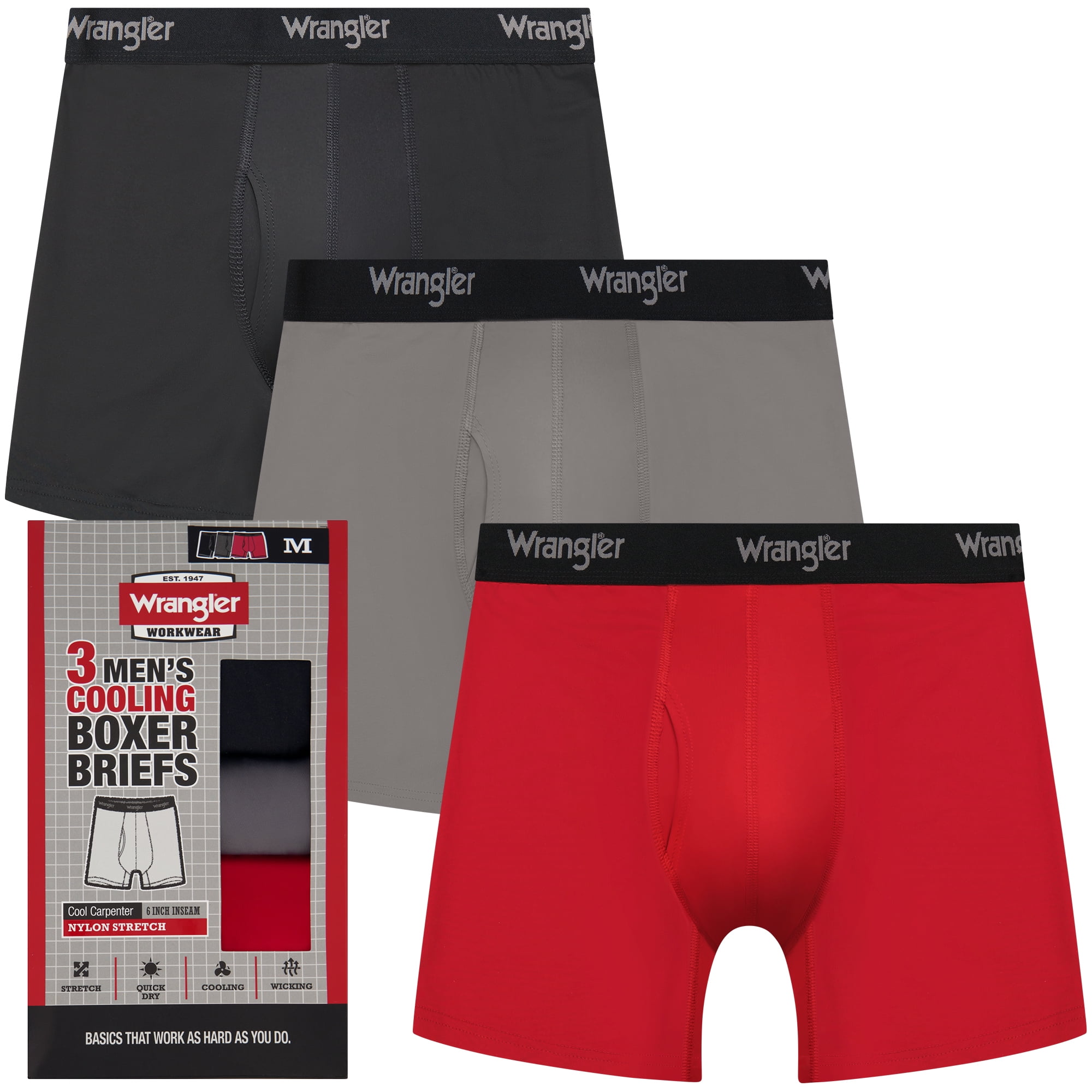 Wrangler Men's Cooling Stretch Nylon Boxer Briefs, 3 Pack
