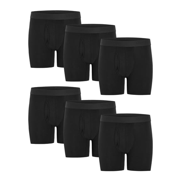 Wrangler Men's Cotton Stretch 6" Boxer Brief Men's Underwear, XL, Black, 6-Pack