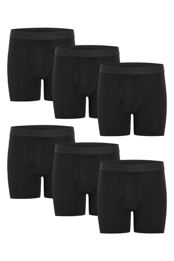 Men's Cotton Stretch 6" Boxer Brief Men's Underwear, Large, Black, 6-Pack