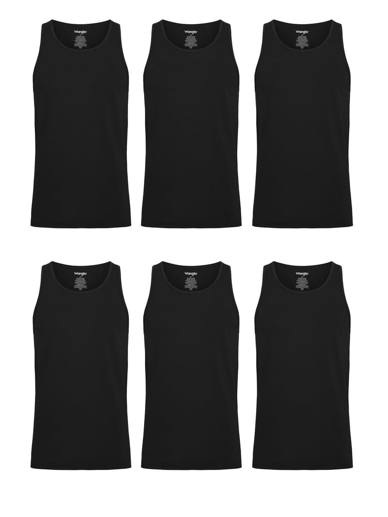 Wrangler Men's Cotton Stretch Tank Top, 3XL, Black, 6-Pack