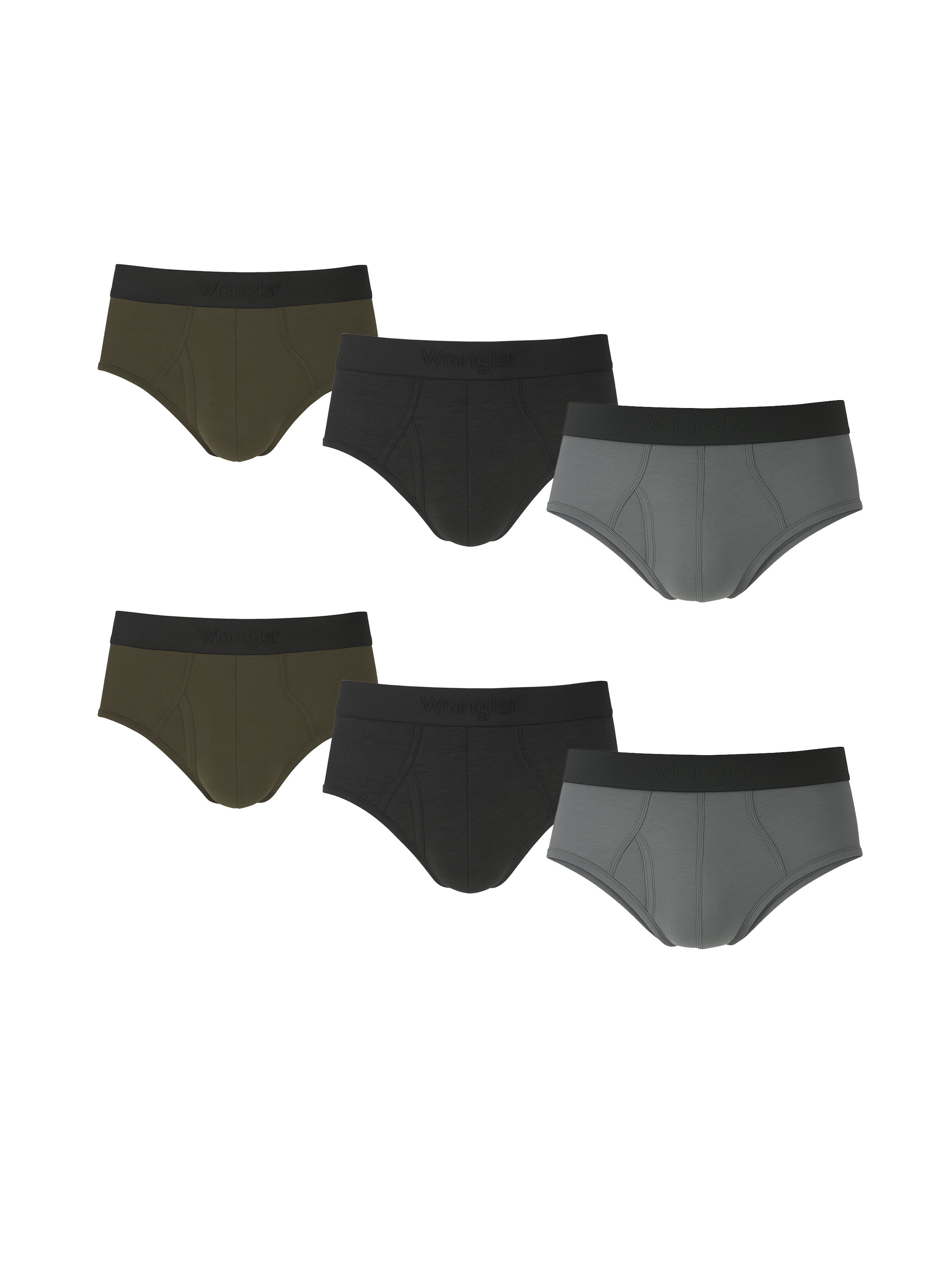 Wrangler Men's Cotton Stretch 6" Boxer Brief Men's Underwear, XL, Black/Dark Olive/Charcoal, 6-Pack