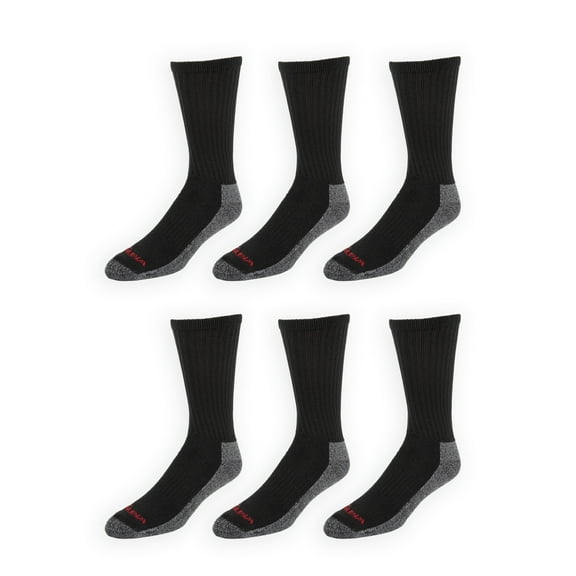 Wrangler Men's Cushion Crew Socks, Large Work Socks for Men, Black, 6 Pack