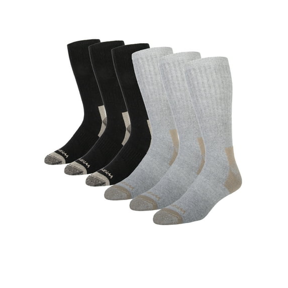 Wrangler Cushion Crew Socks for Men, Size 13-15, Gray/Black, 6 Pairs