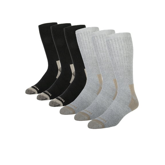 Wrangler Cushion Crew Socks for Men, Size 13-15, Gray/Black, 6 Pairs
