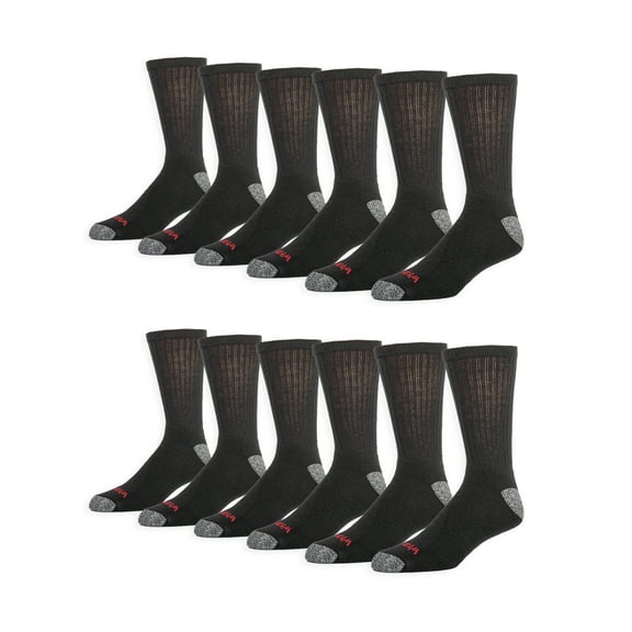 Wrangler Men's Cushion Crew Socks, Work Socks for Men, Black, 12 Pack