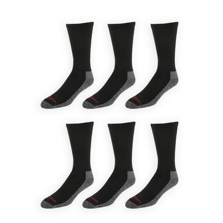 Wrangler Men's Cushion Crew Socks, Work Socks for Men, Black, 6 Pack