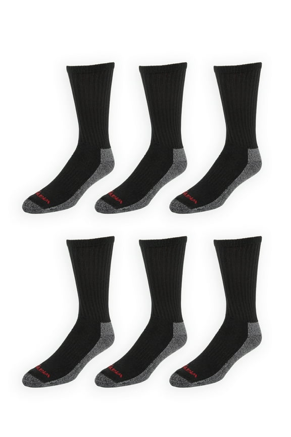 Men's Cushion Crew Socks, Work Socks for Men, Black, 6 Pack