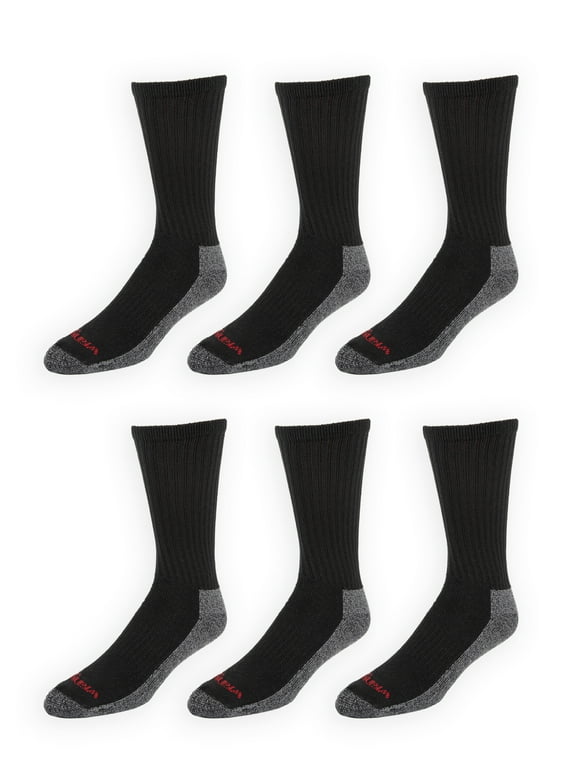 Men's Cushion Crew Socks, Work Socks for Men, Black, 6 Pack