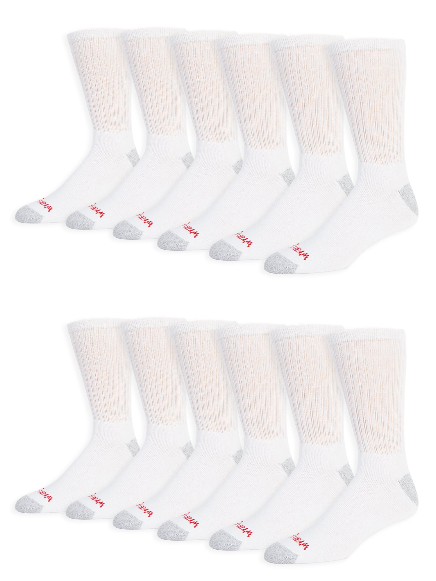 Wrangler Men's Cushion Crew Socks, Work Socks for Men, White, 12 Pack