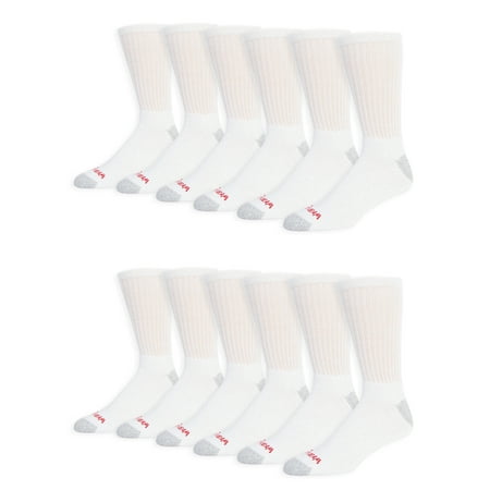 Wrangler Men's Cushion Crew Socks, Work Socks for Men, White, 12 Pack