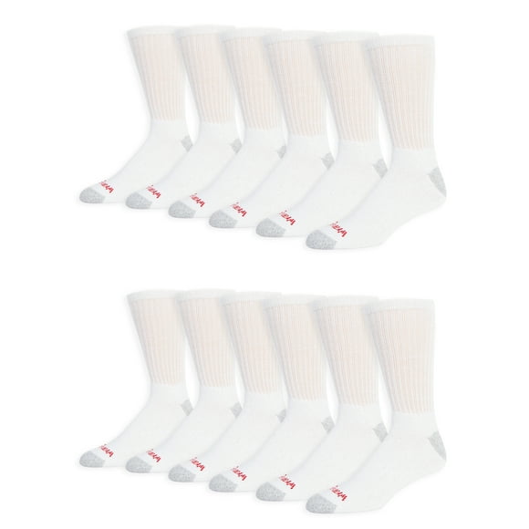 Men's Cushion Crew Socks, Work Socks for Men, White, 12 Pack