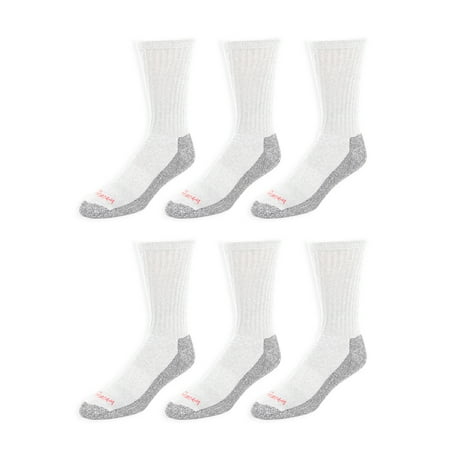 Wrangler Men's Cushion Crew Socks, Work Socks for Men, White, 6 Pack