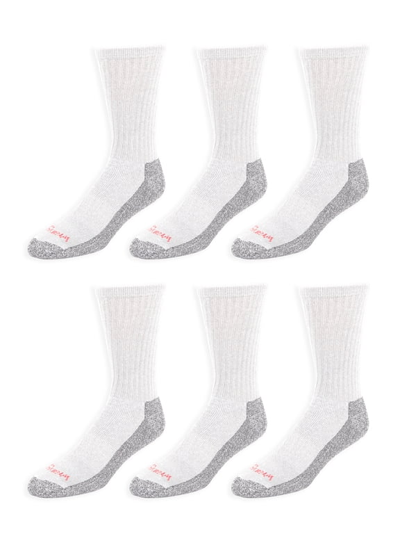 Men's Cushion Crew Socks, Work Socks for Men, White, 6 Pack