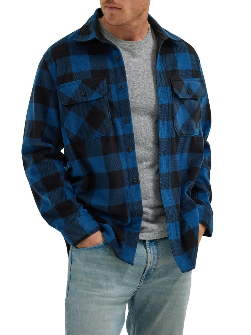 Wrangler Men's Fleece Buffalo Plaid Relaxed Fit Long Sleeve Shirt