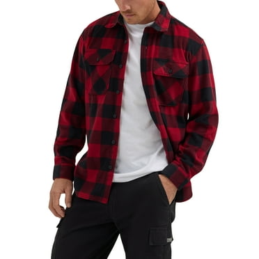 Wrangler Men's Fleece Buffalo Plaid Relaxed Fit Long Sleeve Shirt, S-3XL