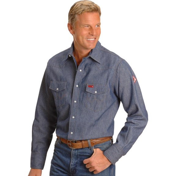 Wrangler Men's Men'S Fr Long Sleeve Snap Western Work Shirt Denim XX-