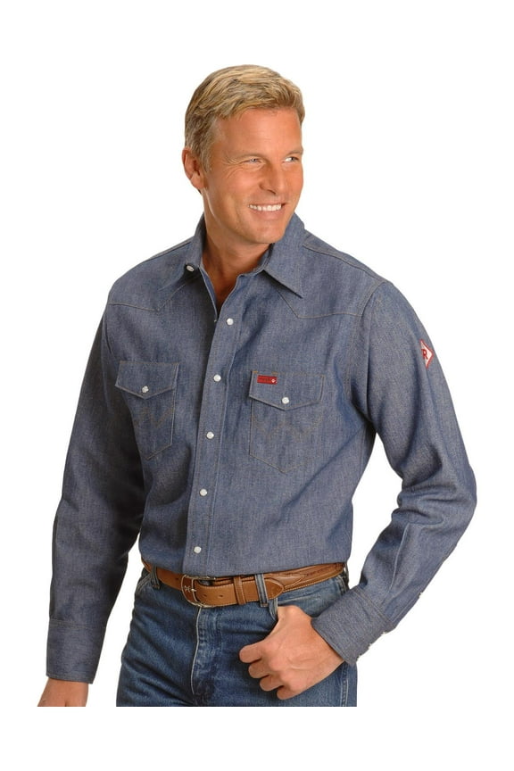 Men's Fr Long Sleeve Snap Western Work Shirt Denim XX-