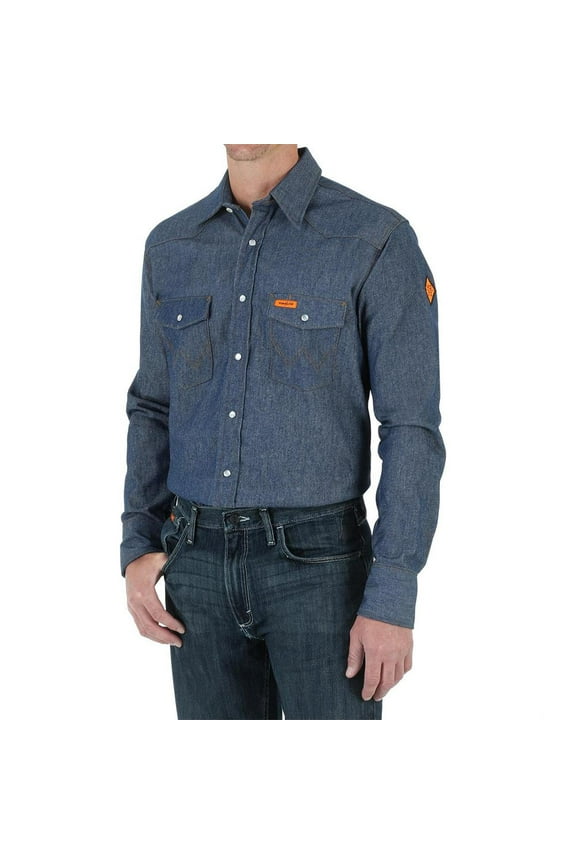 Men's Fr Long Sleeve Snap Western Work Shirt Denim
