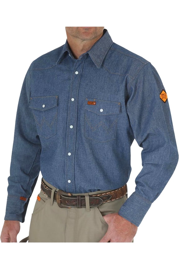 Men's Fr Long Sleeve Snap Western Work Shirt Tall Blue X-Large Tall