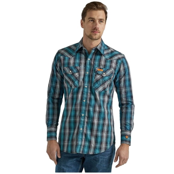 Wrangler Men's Fr Plaid Print Long Sleeve Snap Work Shirt - 112337358