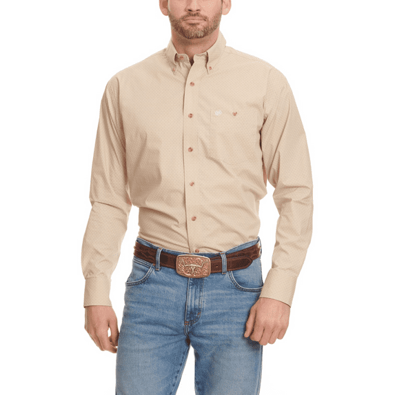 Wrangler Men's Geo Print Long Sleeve Button-Down Western Shirt Tan X-Large