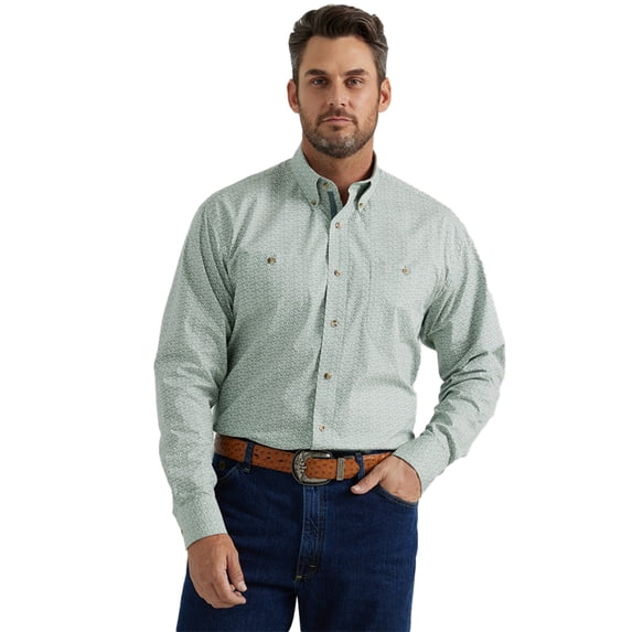 Wrangler Men's George Strait By Geo Print Long Sleeve Button-Down Stretch Western Light Grey 3X