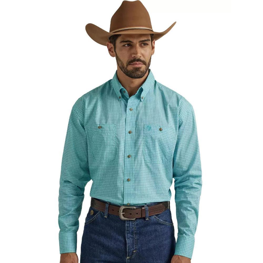 Wrangler Boys' Blue Geo Print Long Sleeve Shirt