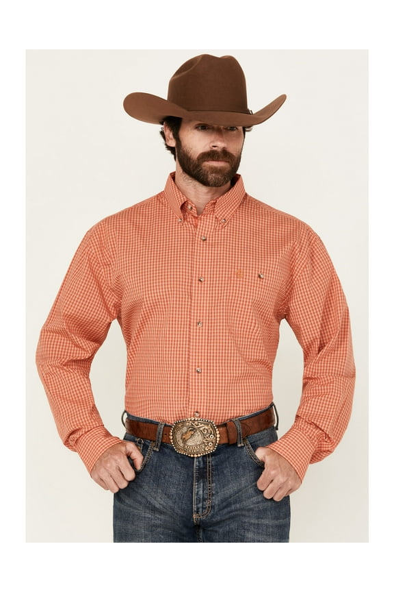 Men's George Strait By Plaid Print Long Sleeve Button-Down Stretch Brick Red