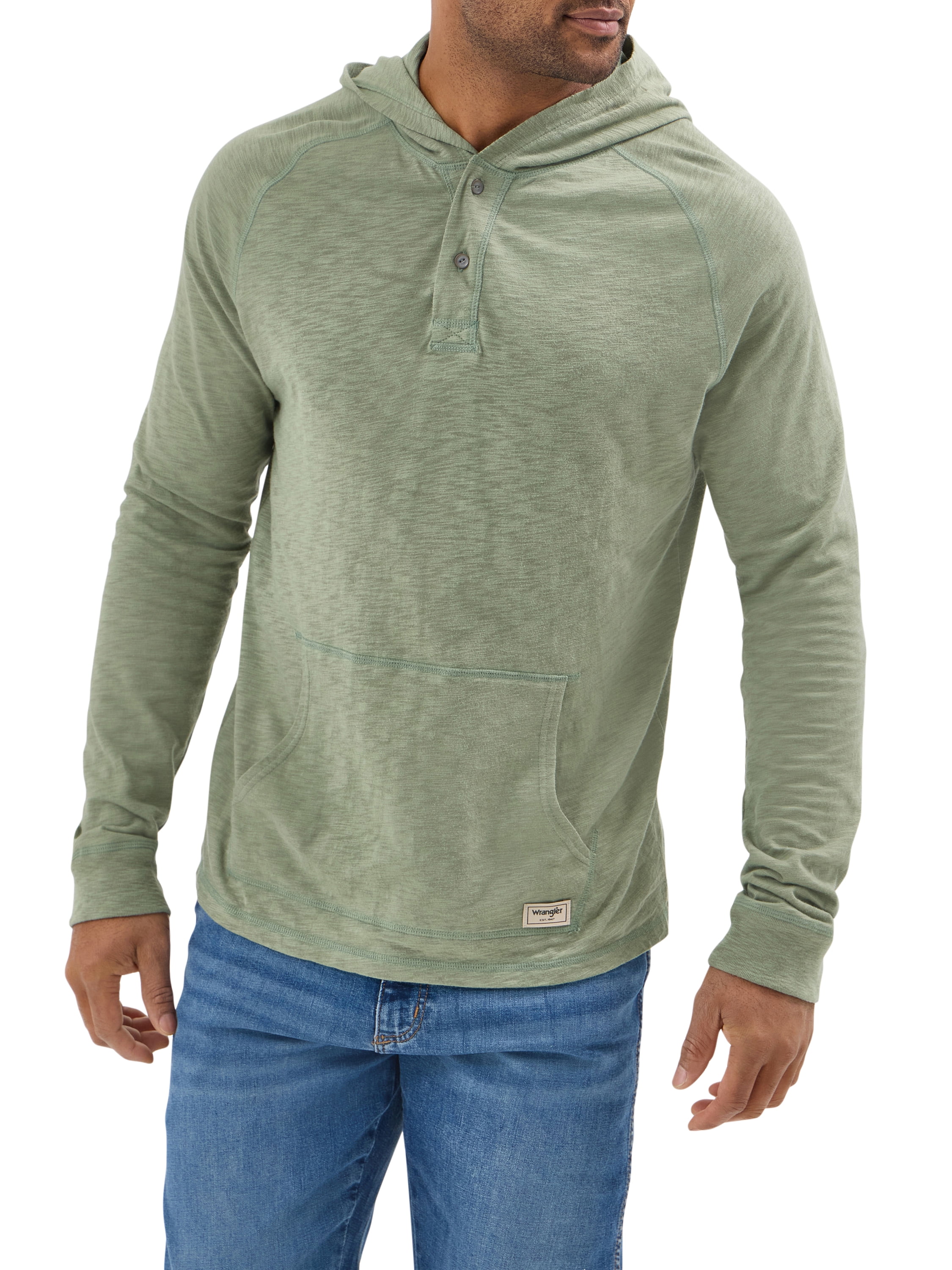 Wrangler Workwear Men's Brushed Thermal Waffle Knit Pullover Henley Hoodie - Olive