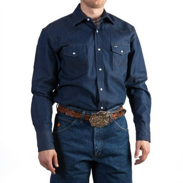 Wrangler Men's Indigo Denim Long Sleeve Work Shirt Tall Indigo Large Tall