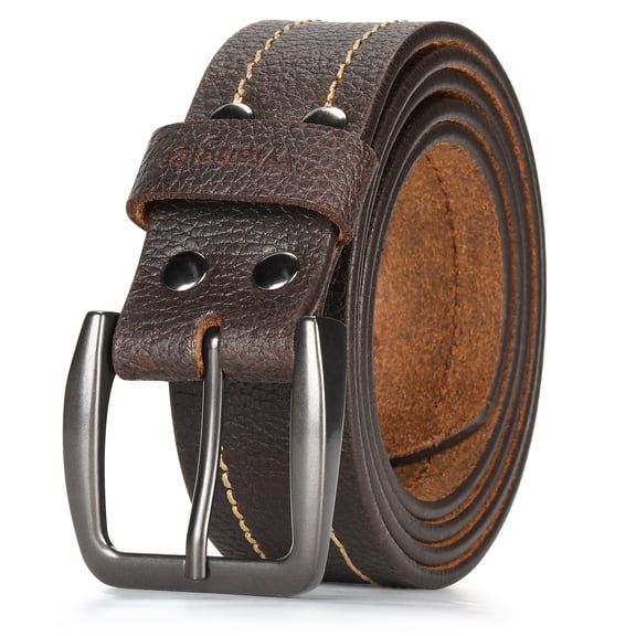 Wrangler Men’s Leather Embossed Logo Casual Every Day Belt for Jeans, Khakis Brown