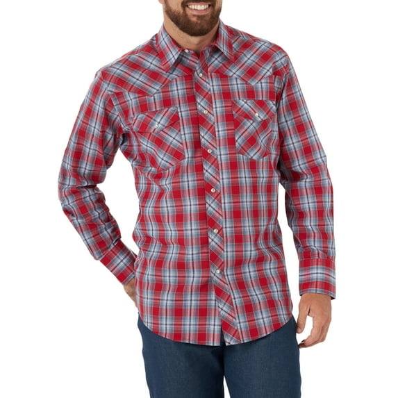 Wrangler Men's Long Sleeve 2 Pocket Plaid Woven Western Shirt