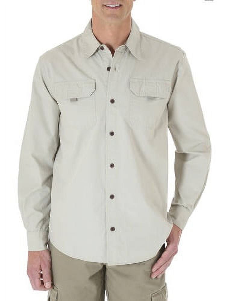 Men's Wrangler S/S Fishing Shirt Large Cotton Brown Pockets Cotton