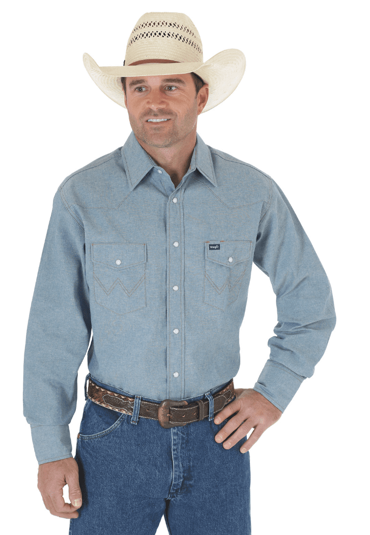 Wrangler Men's Long Sleeve Cowboy Cut Chambray Western Snap Shirt, 14.5 ...