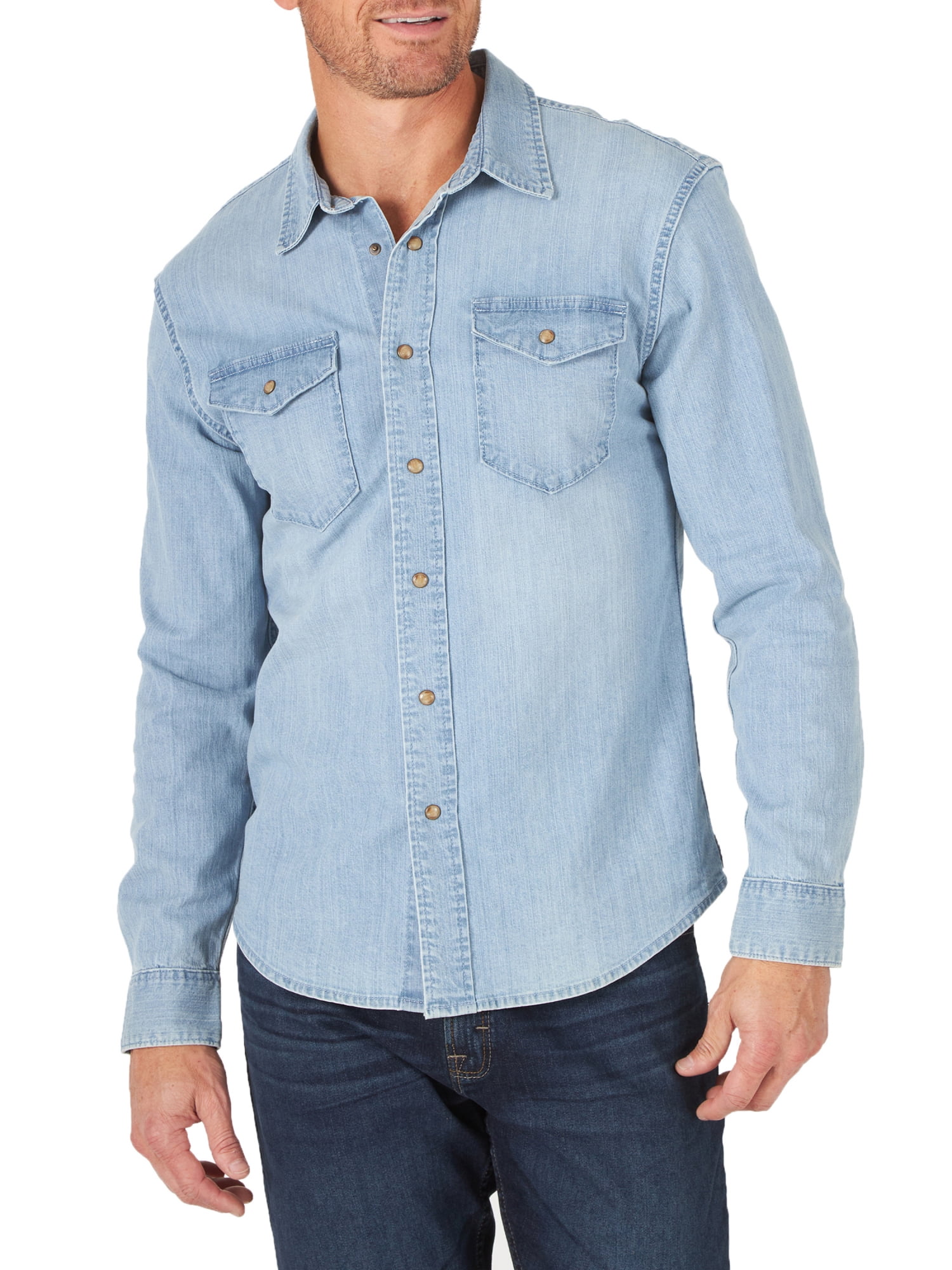Wrangler Men's Long Sleeve Denim Shirt - Walmart.com