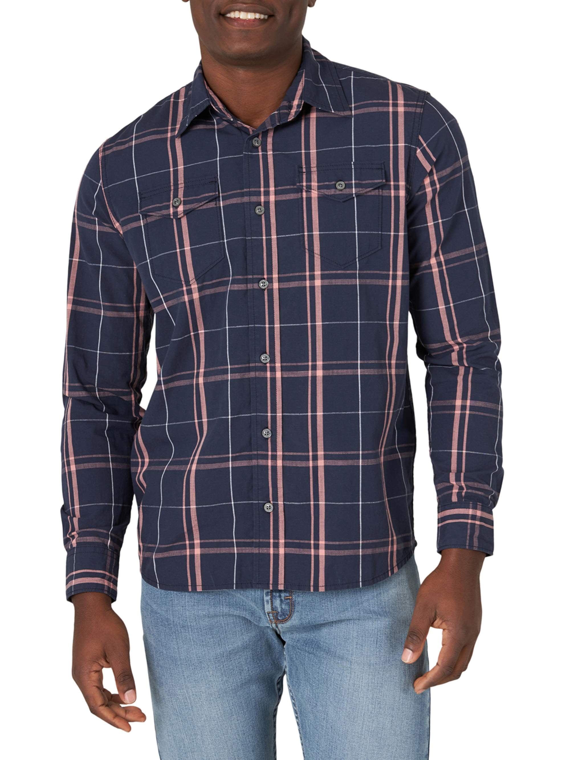 Wrangler Men's Long Sleeve Premium Slim Fit Stretch Plaid Shirt