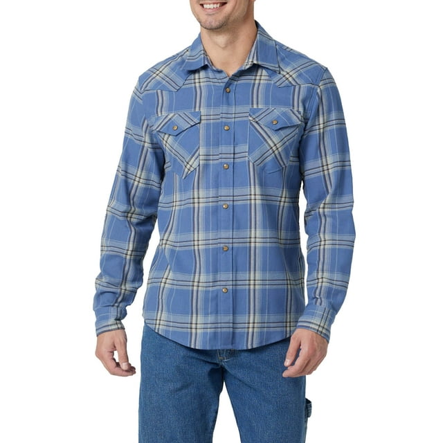 Wrangler Men's Long Sleeve Regular Fit Brushed Flannel Shirt, Sizes S ...