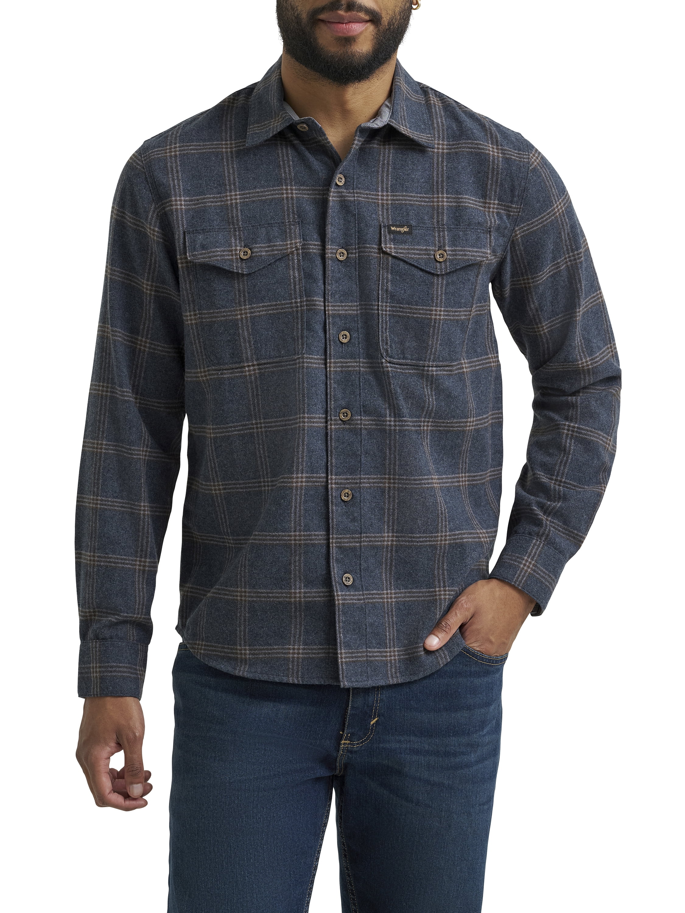 Wrangler Men's Long Sleeve Regular Fit Flannel Plaid Shirt, S-2XL
