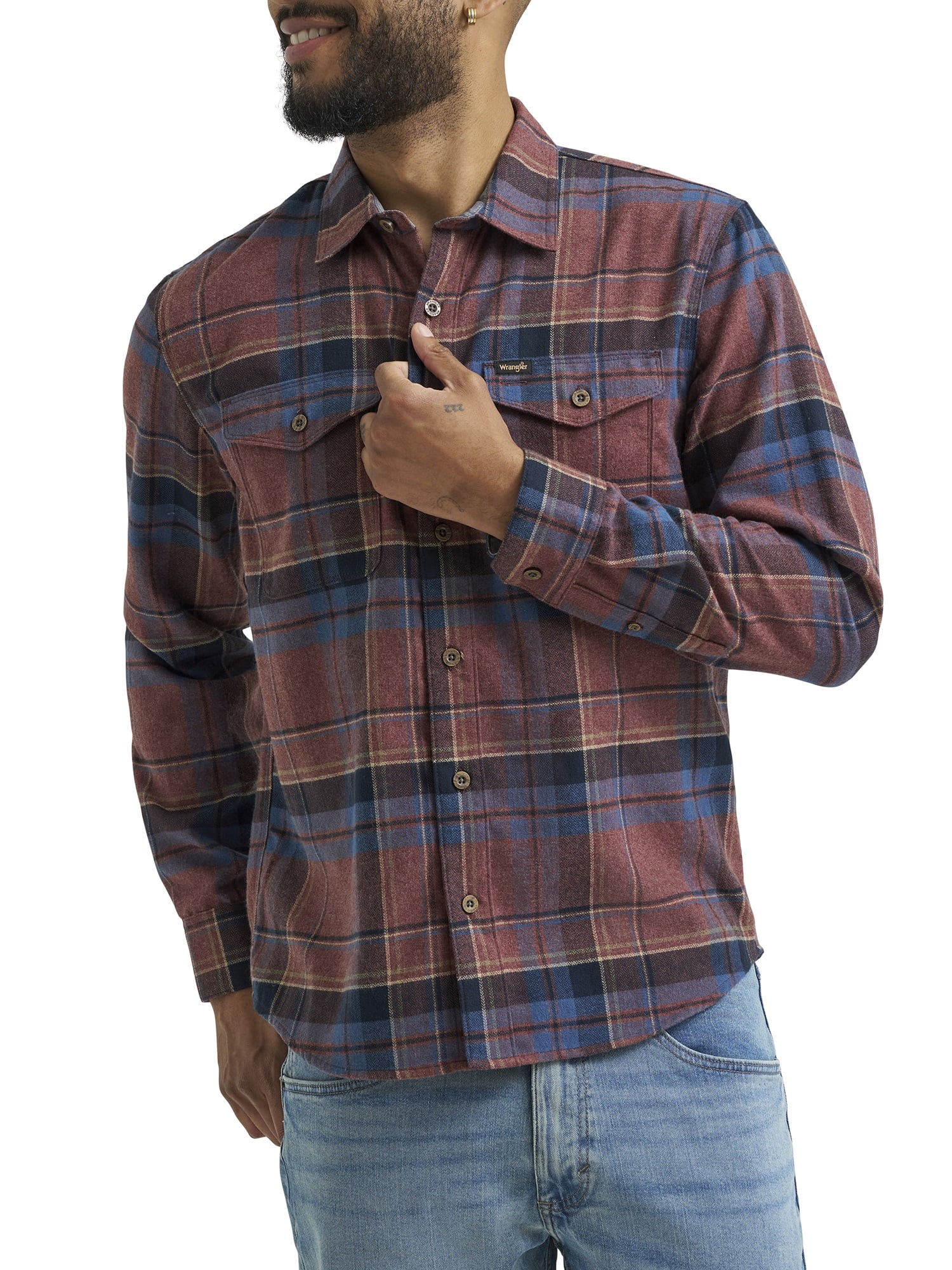 Wrangler Men's Long Sleeve Regular Fit Flannel Plaid Shirt, S-2XL